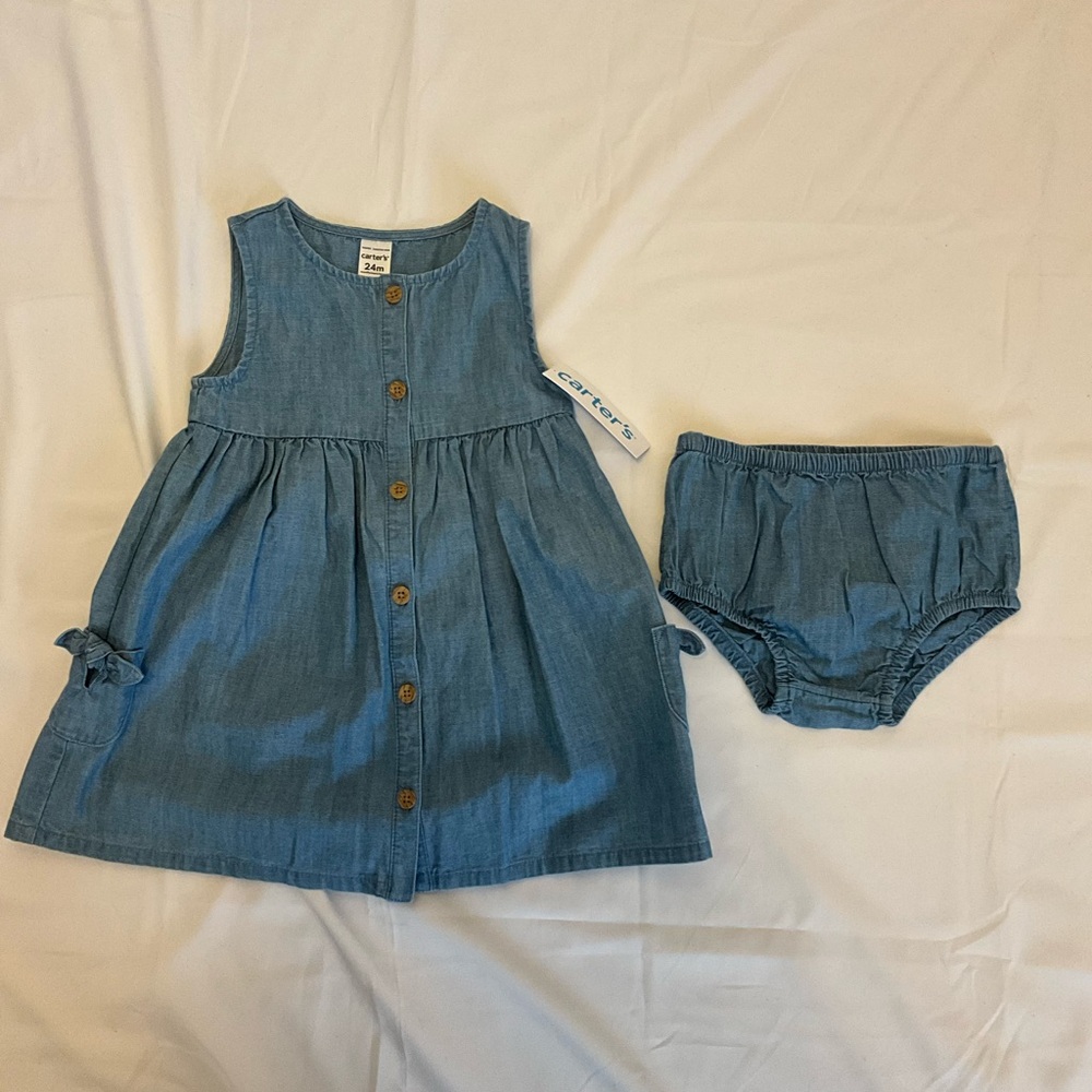 Denim Blue Dress with matching Bloomers